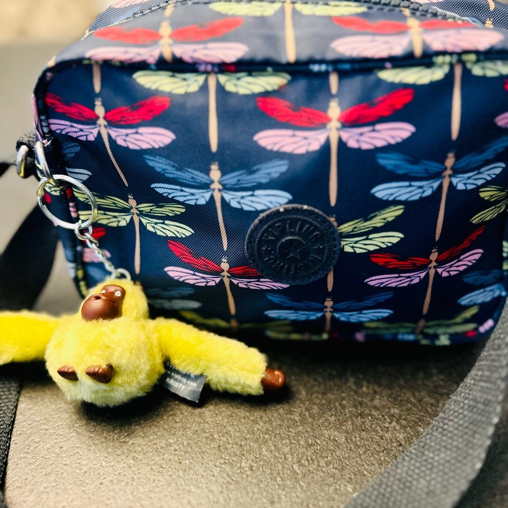 Navy Dragonfly Crossbody Bag with Yellow Plush Charm
